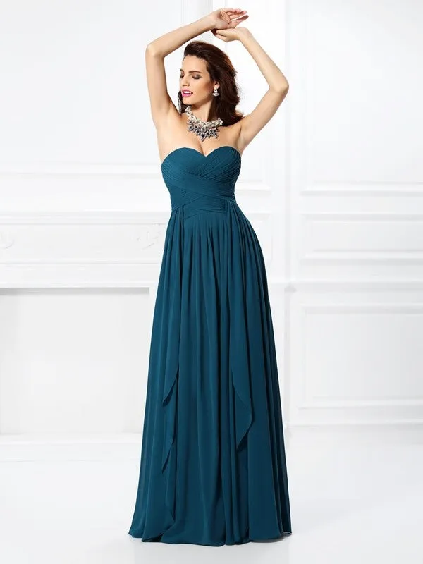 A-Line Chiffon Sweetheart Sleeveless Floor-Length With Ruffles Bridesmaid Dresses