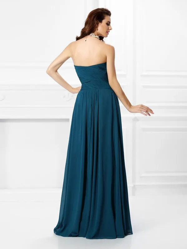 A-Line Chiffon Sweetheart Sleeveless Floor-Length With Ruffles Bridesmaid Dresses