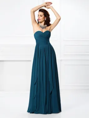 A-Line Chiffon Sweetheart Sleeveless Floor-Length With Ruffles Bridesmaid Dresses