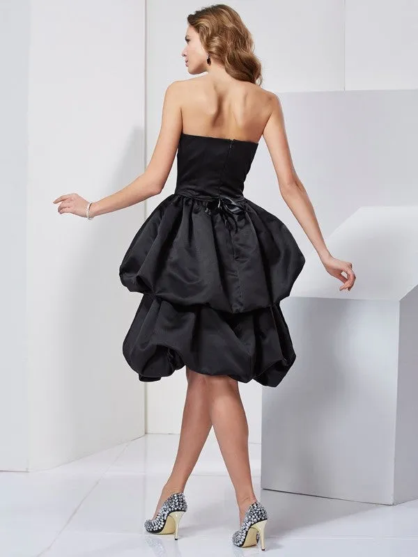 A-Line Satin Strapless Sleeveless Knee-Length With Layers Bridesmaid Dresses
