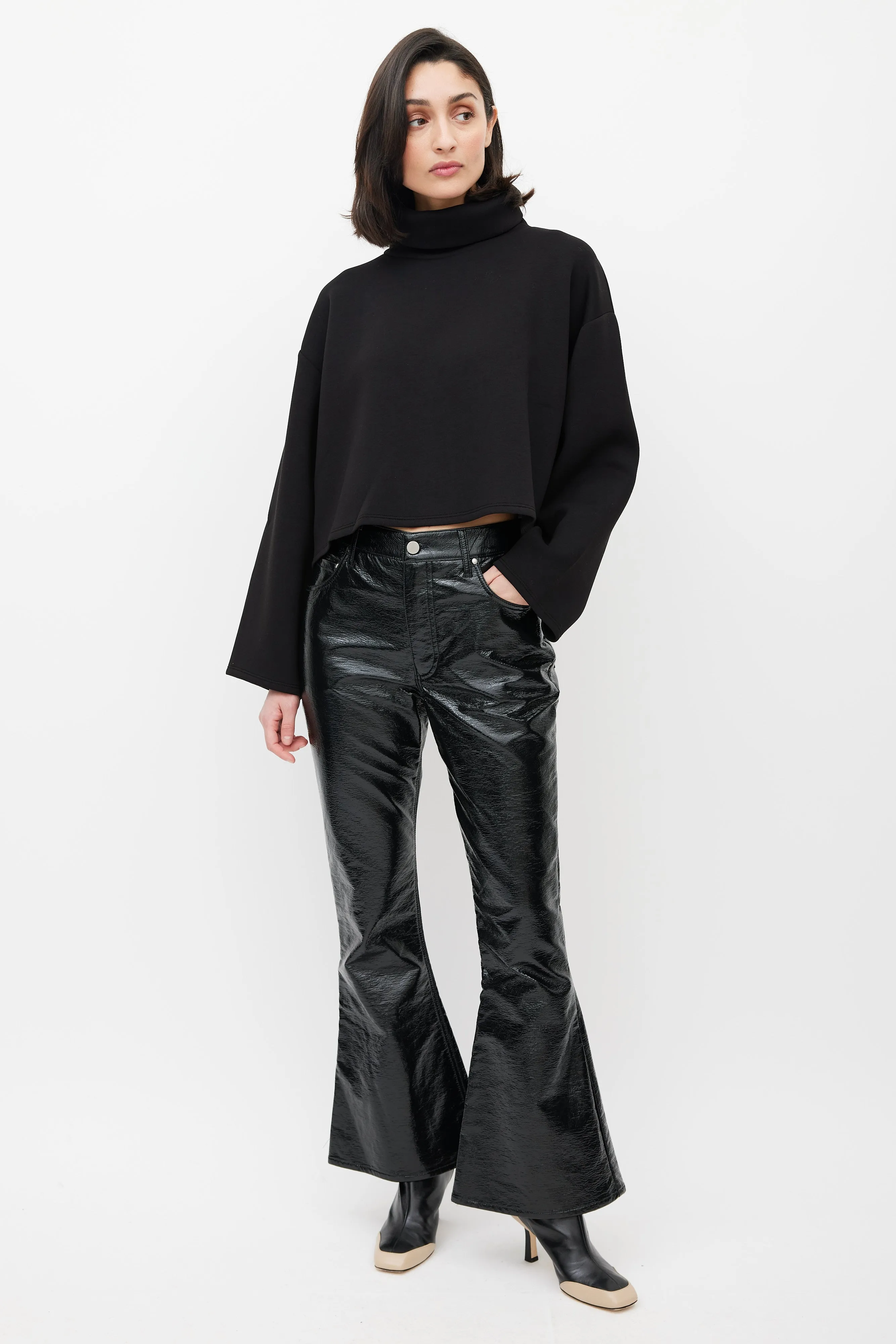 Black Neoprene Cura Turtleneck Top