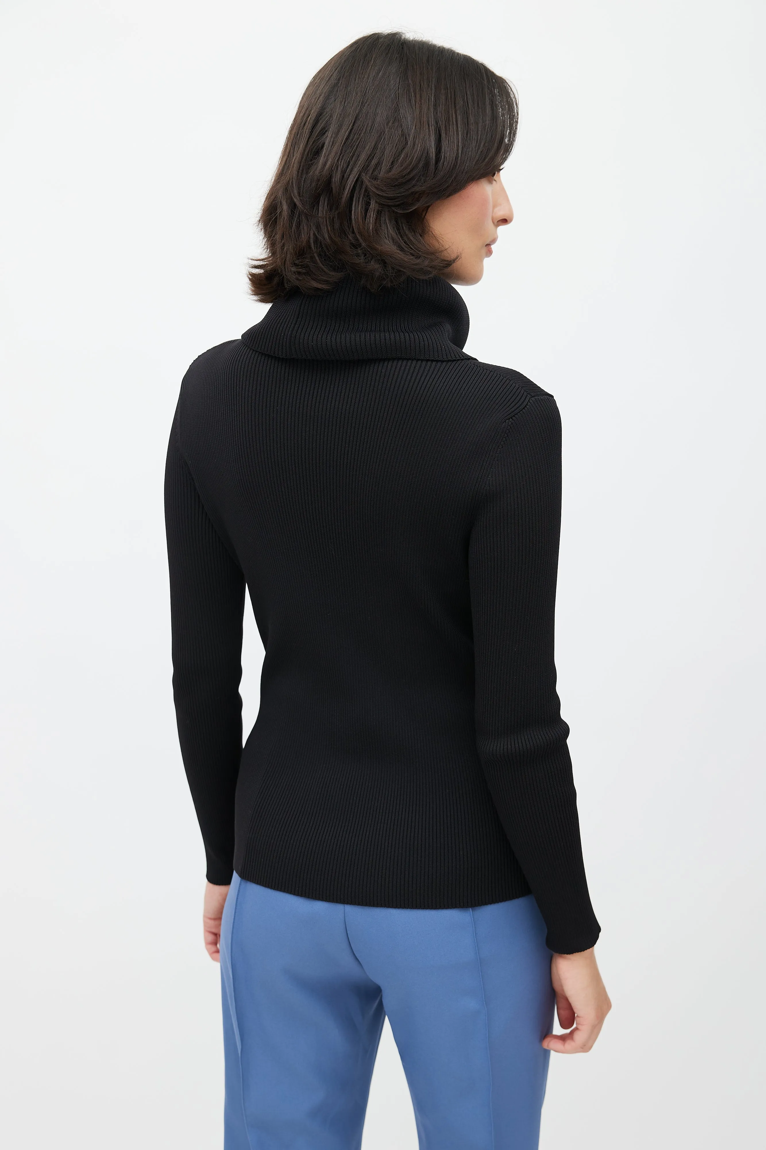 Black Ribbed Turtleneck Top