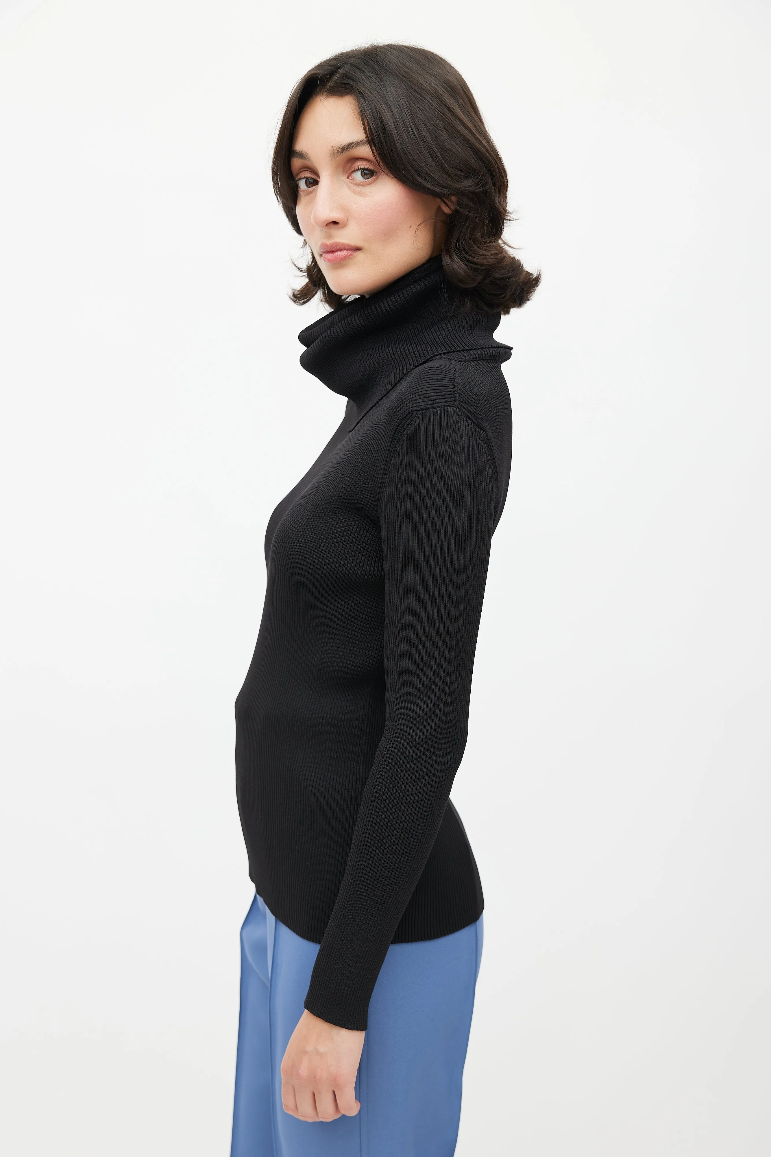Black Ribbed Turtleneck Top
