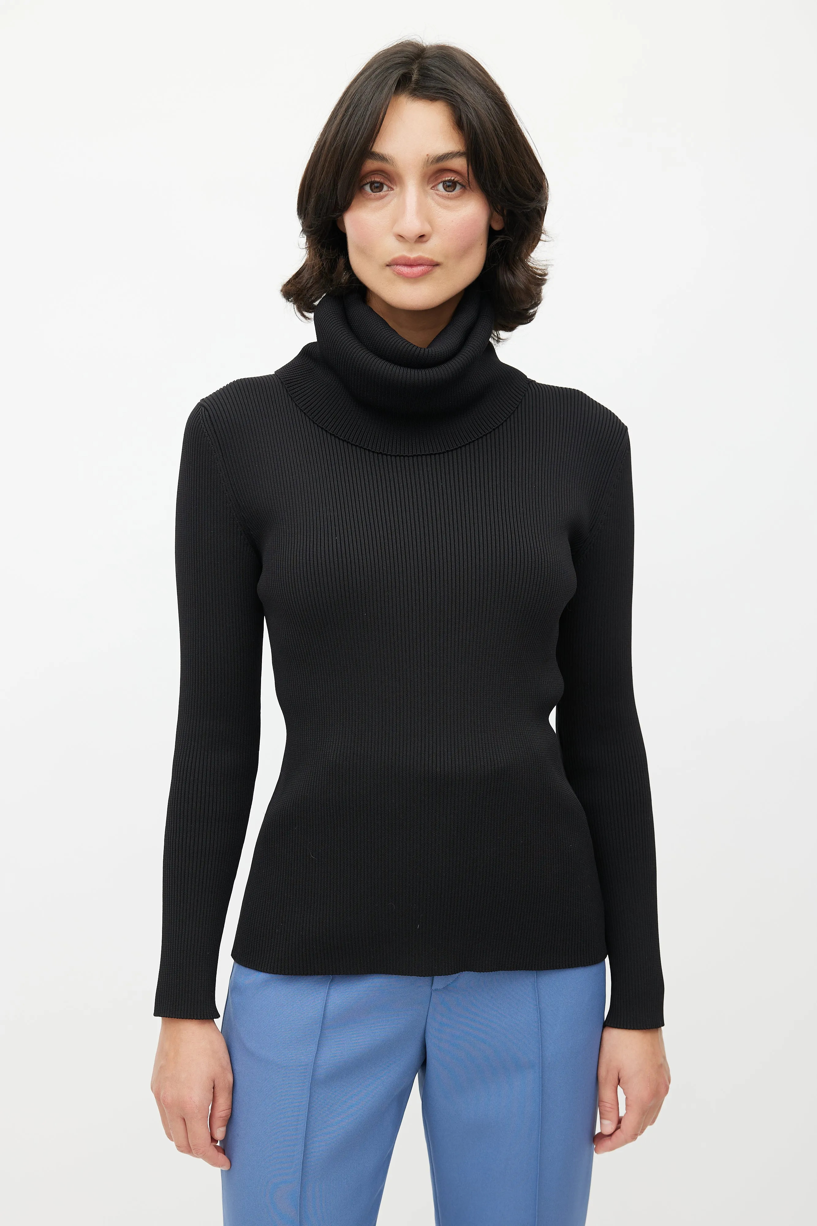 Black Ribbed Turtleneck Top
