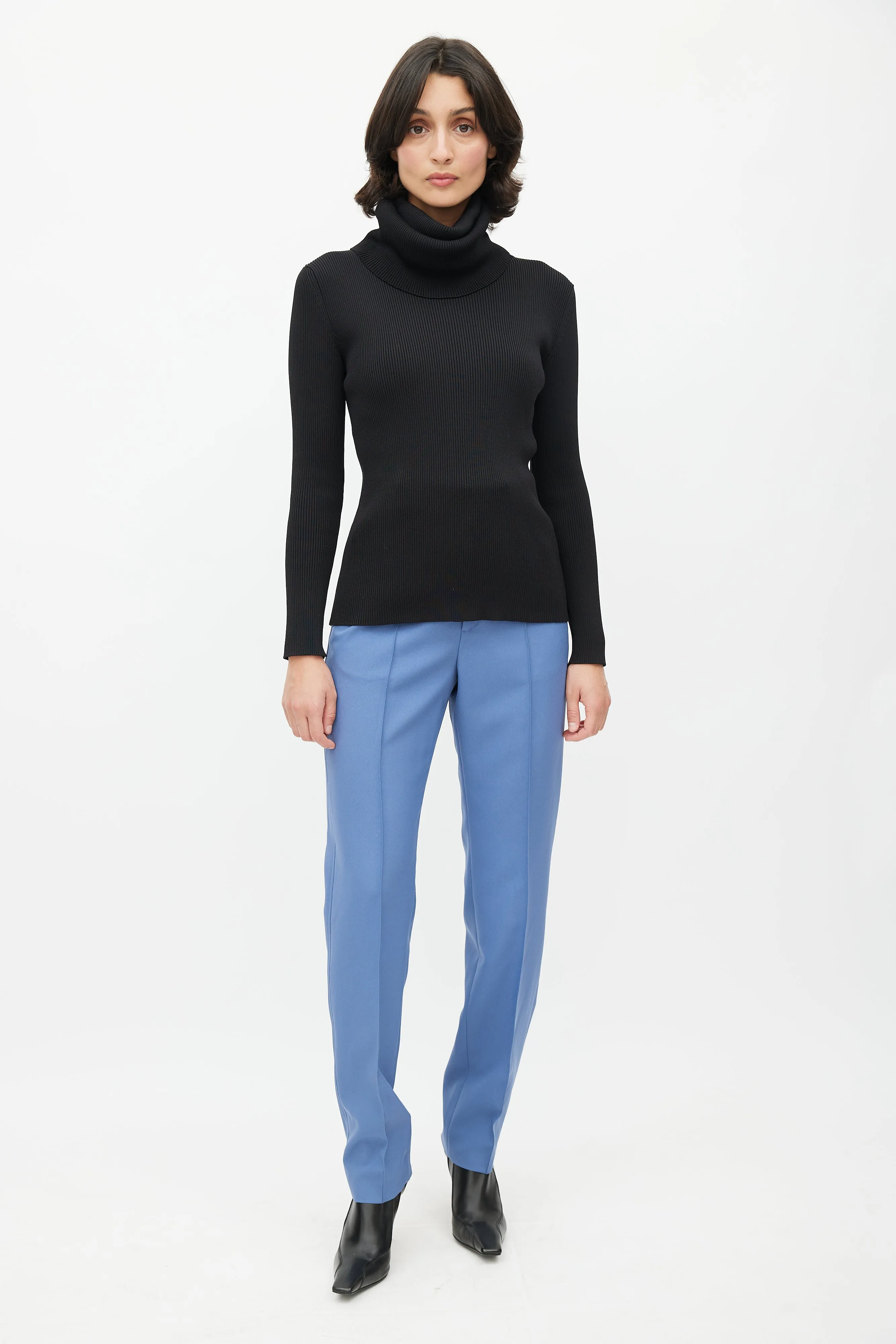 Black Ribbed Turtleneck Top