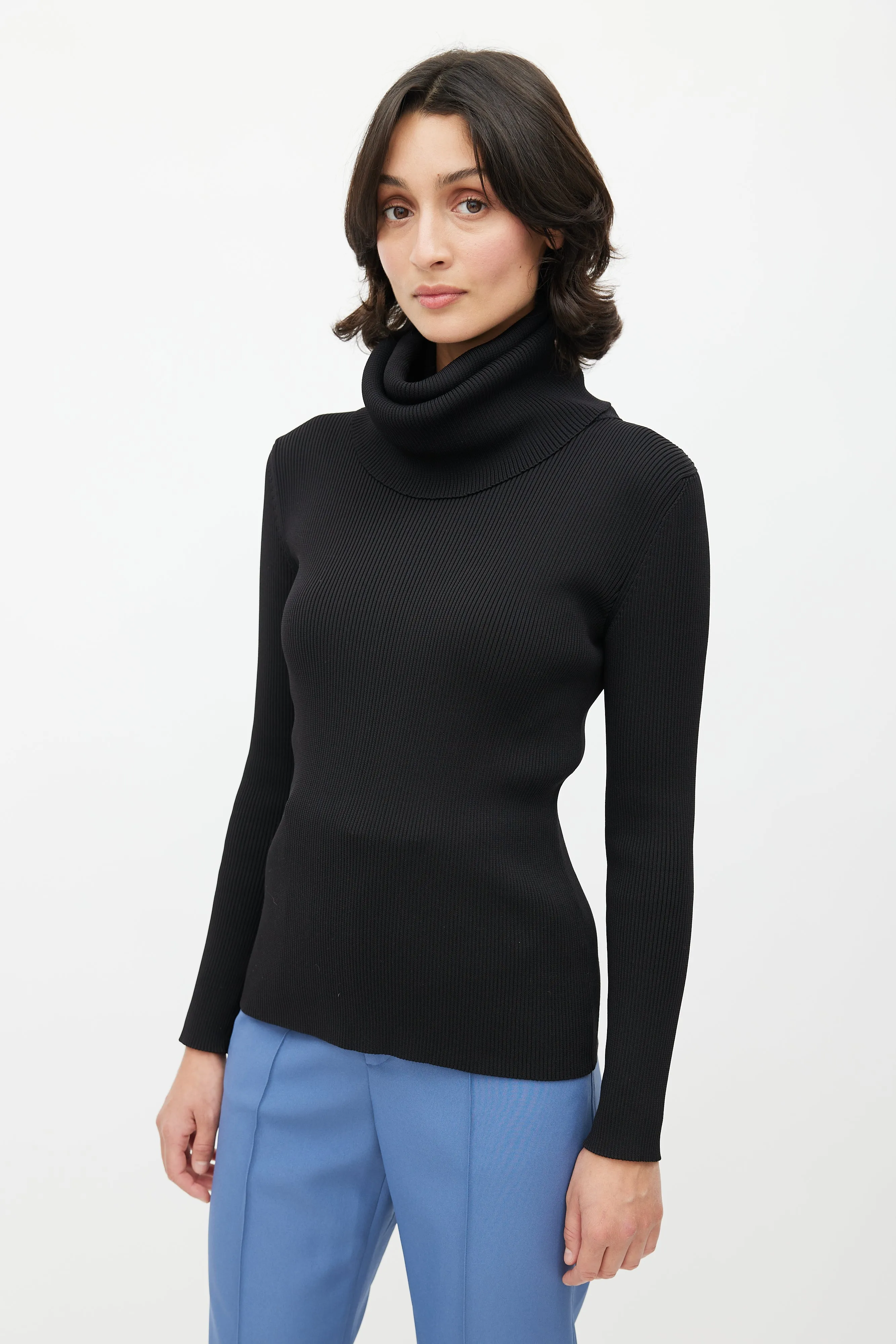 Black Ribbed Turtleneck Top