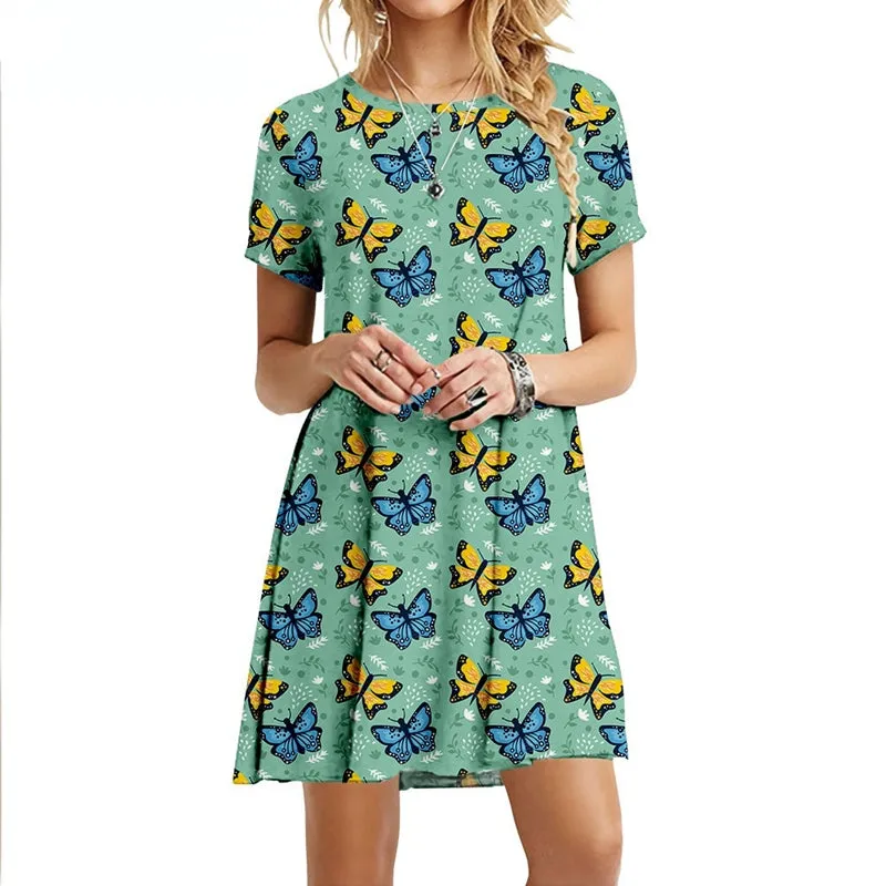Butterfly Printed Knee Length Night Dress