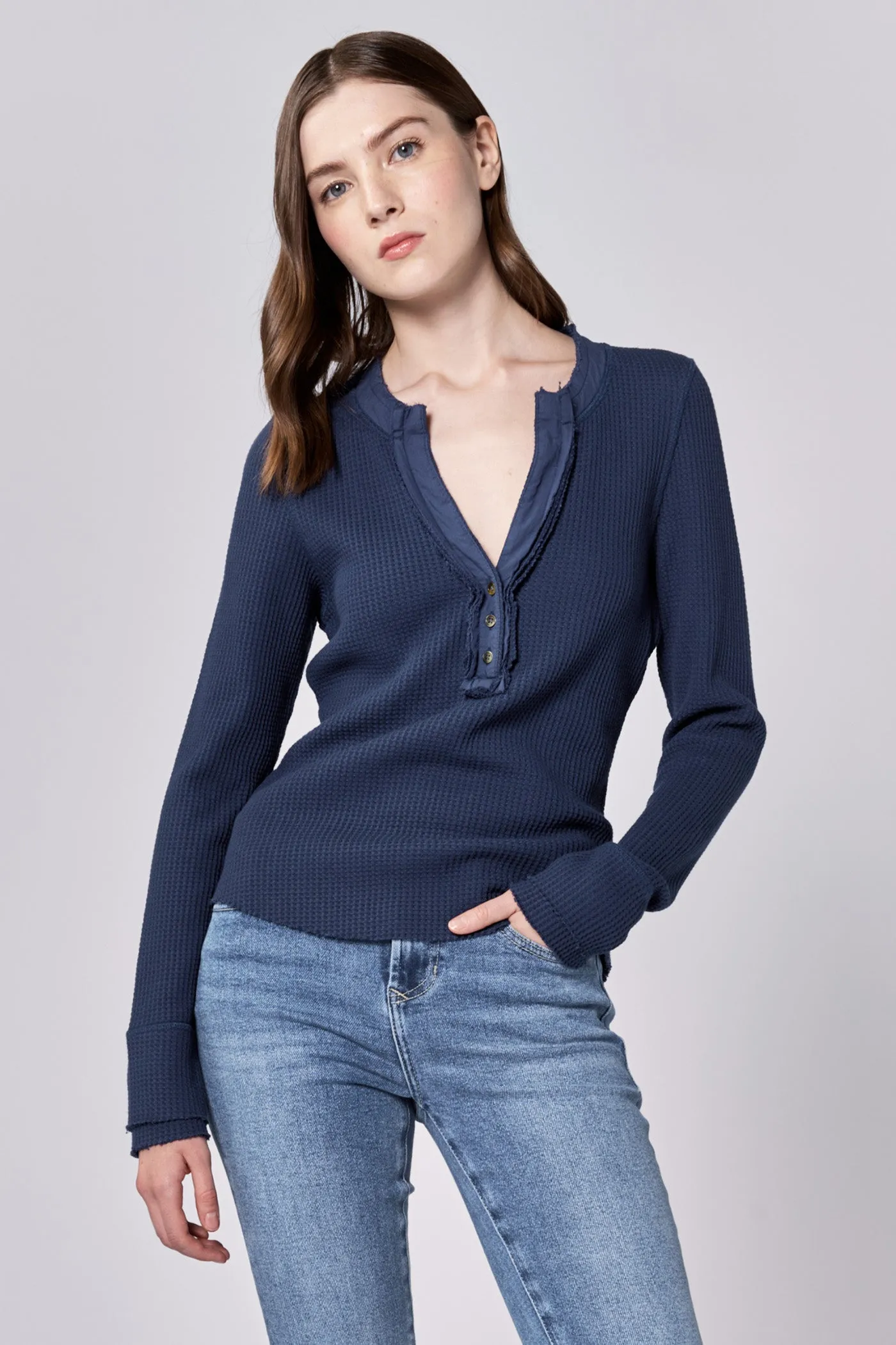 Dear John- Luna V-Neck Long Sleeve Thermal- Black Iris