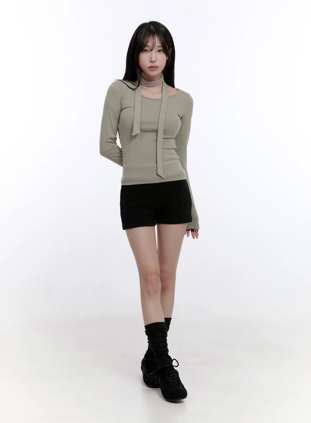 Elegant Long-Sleeve Muffler Top CO418