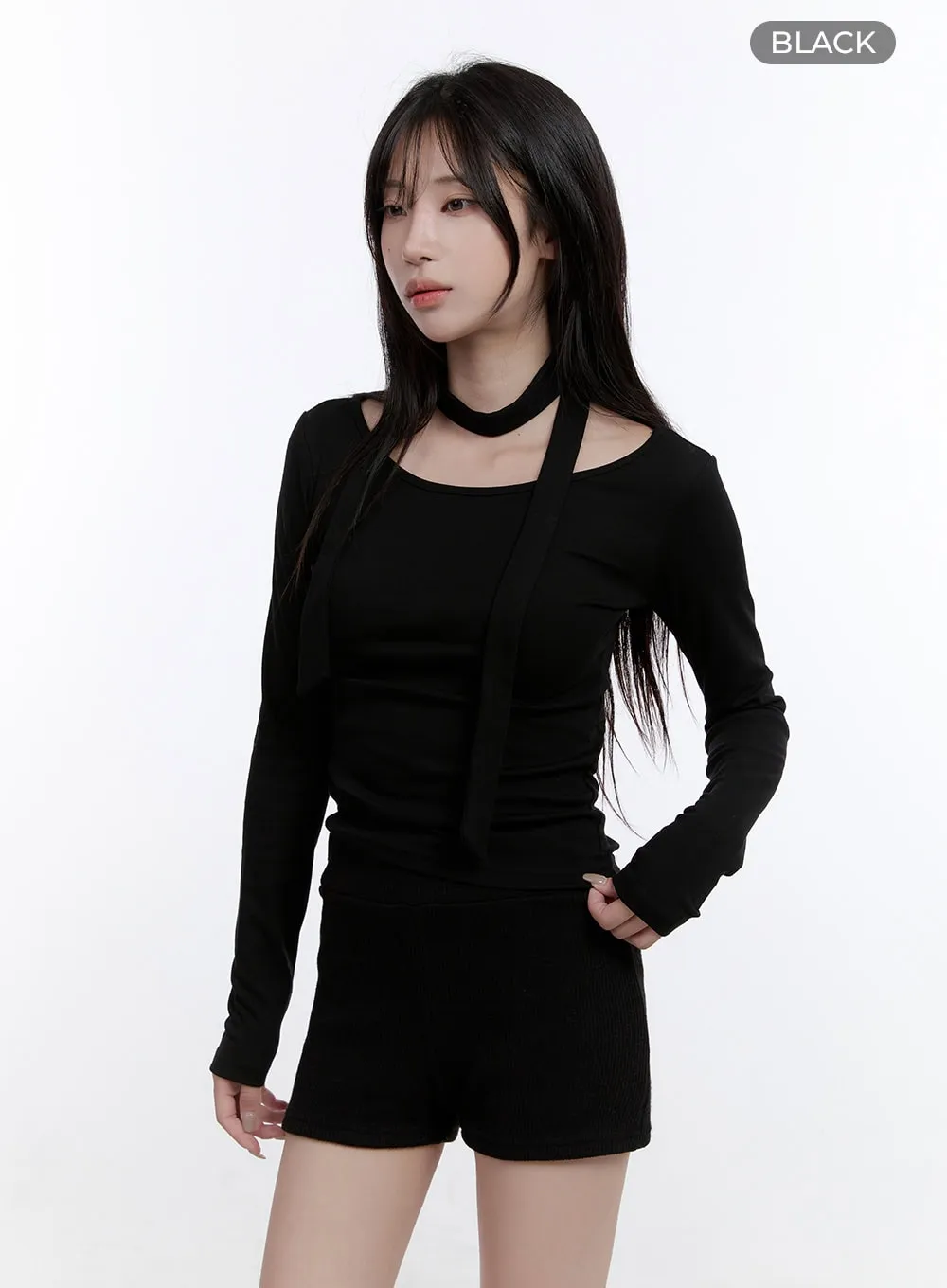 Elegant Long-Sleeve Muffler Top CO418