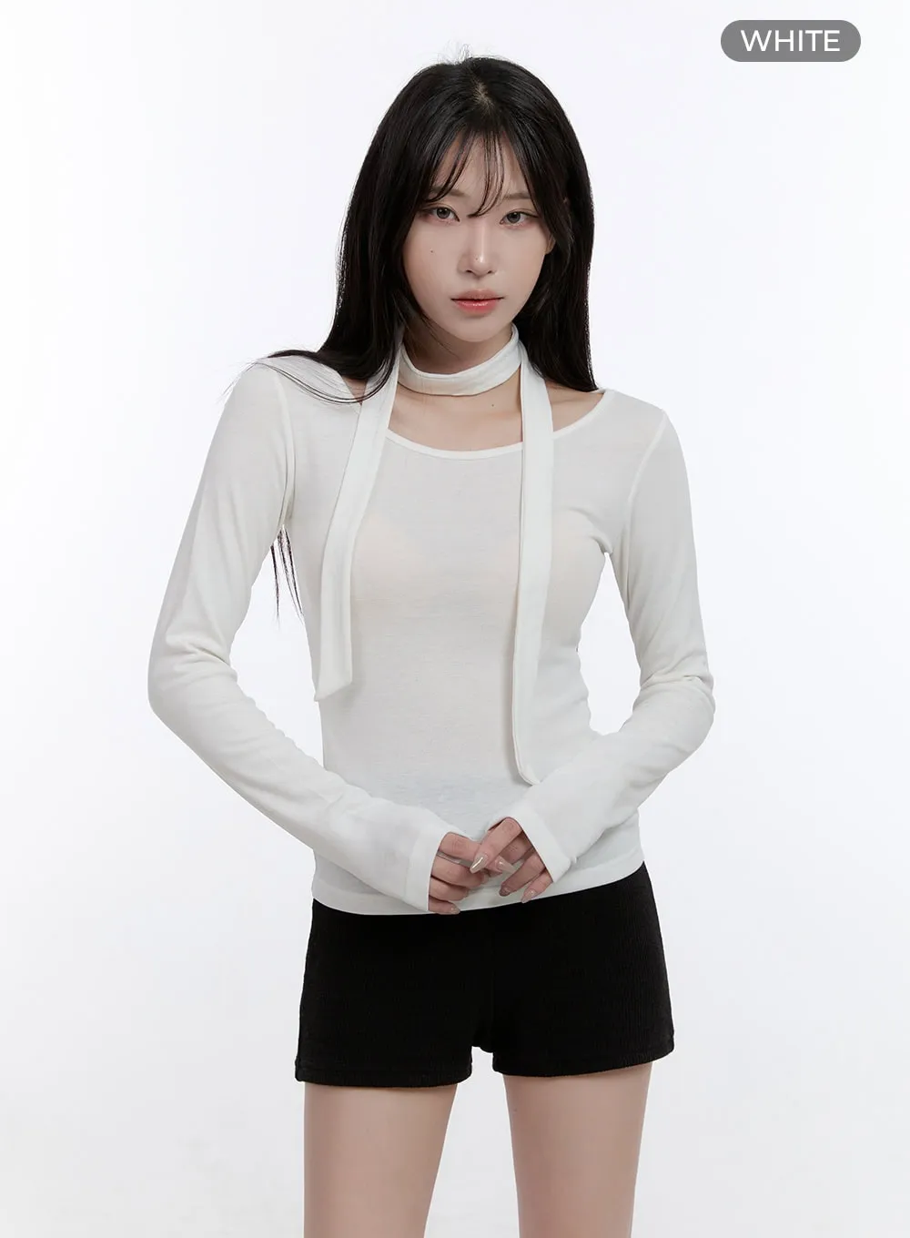 Elegant Long-Sleeve Muffler Top CO418