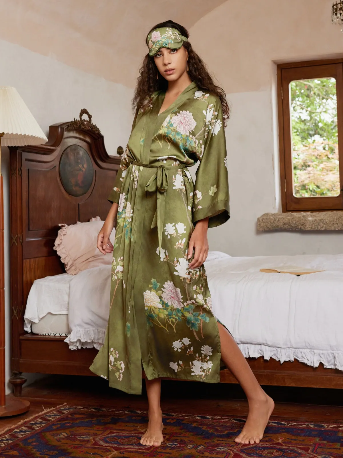 Floral Olive Kimono Robe