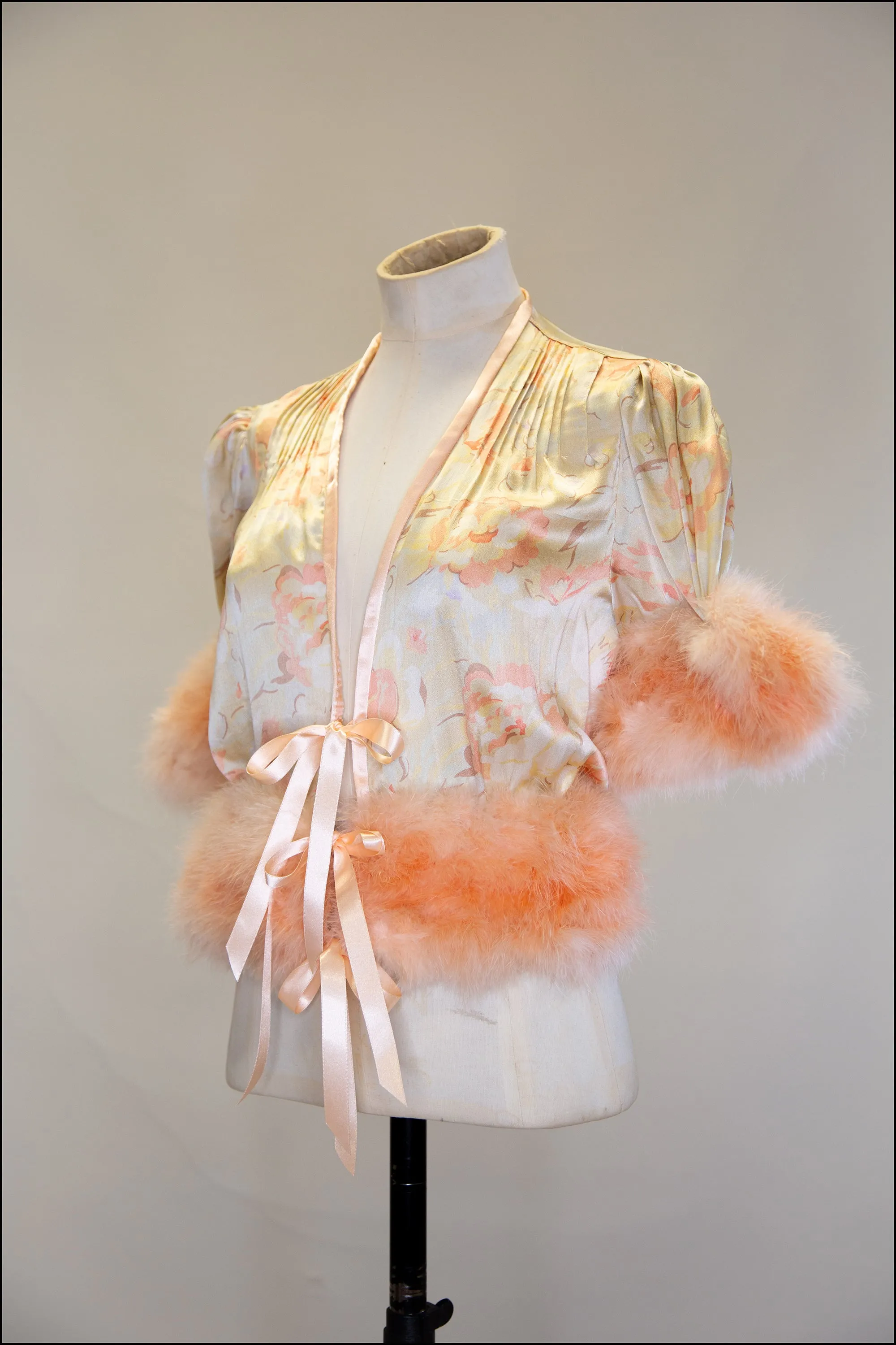Vintage 1930s Peach Silk Feather Jacket